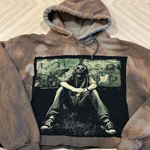 Kurt Cobain Grunge Brown Graphic Bleach Cropped Hoodie Size Medium